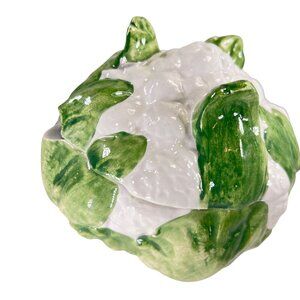 Vtg Vietri Ceramic Cauliflower Lidded Bowl Condiments Italian Majolica READ